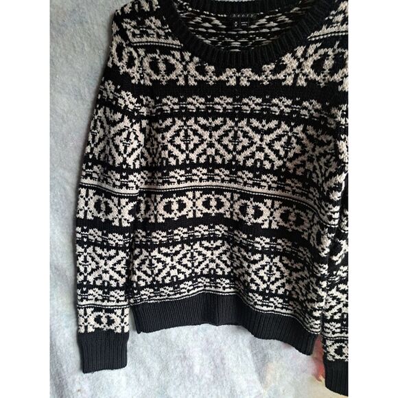 Theory womens medium chunky wool fairisle sweater timeless classic black white - Picture 5 of 10
